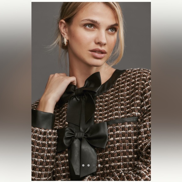 ANTHROPOLOGIE NWT FAUX LEATHER-TRIMMED TWEED LADY JACKET ✨ - Picture 4 of 5